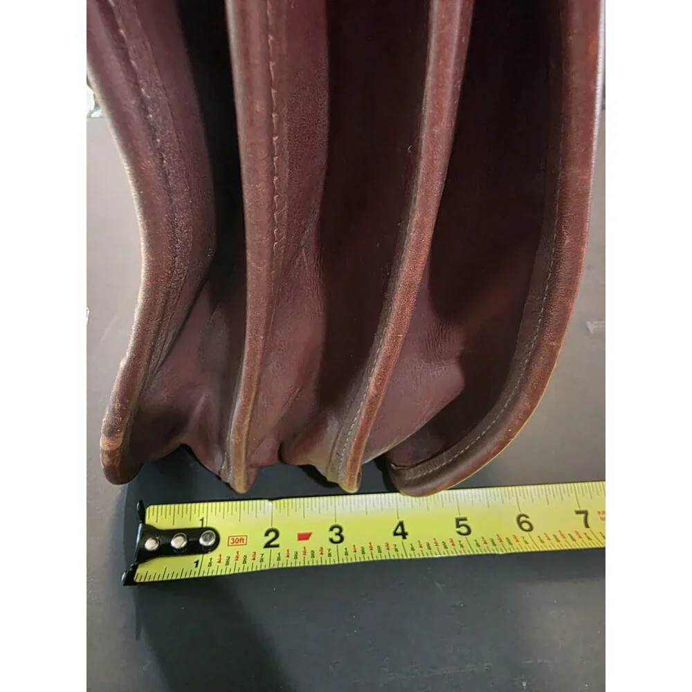 Vintage Gokey USA Brown Leather Flapover Briefcase Messenger Bag Luggage Tag